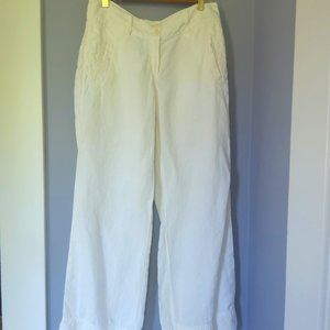 Ivory wide leg classic linen trousers by Poetry EUC